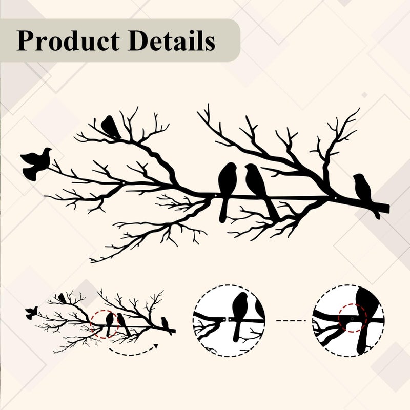 ESTART Metal Birds Wall Art, Metal Vivid Birds on Branch Silhouette Wall Decor Black Leaves with Bird Outdoor Hanging Wall Sculpture for Home Balcony Garden(Large) - Image 5