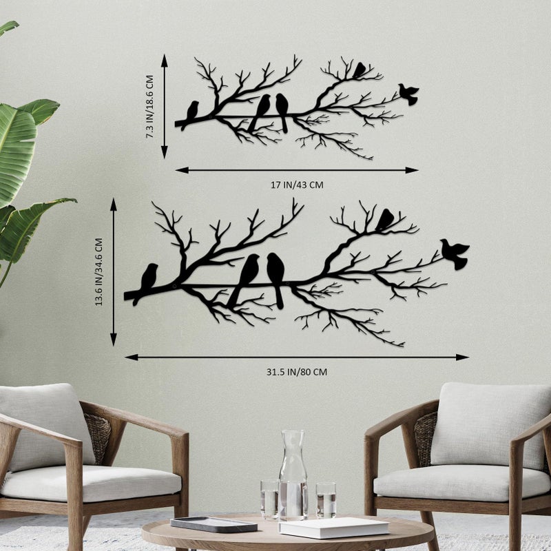 ESTART Metal Birds Wall Art, Metal Vivid Birds on Branch Silhouette Wall Decor Black Leaves with Bird Outdoor Hanging Wall Sculpture for Home Balcony Garden(Large) - Image 4