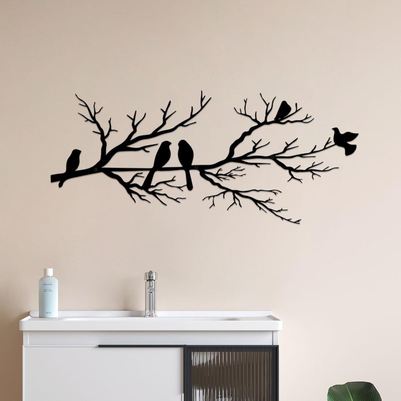 ESTART Metal Birds Wall Art, Metal Vivid Birds on Branch Silhouette Wall Decor Black Leaves with Bird Outdoor Hanging Wall Sculpture for Home Balcony Garden(Large) - Image 2