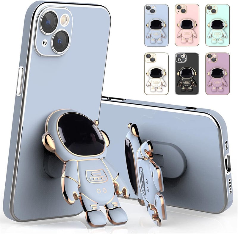 klarako Astronaut Hidden Stand Case Cover for iPhone, Electroplated Astronaut Phone Case, Astronaut Phone Case with Stand Lens Film Protective Cover (for iPhone 12, Blue) - Image 1