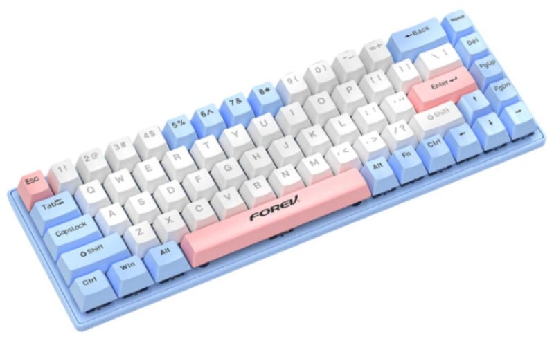 فوريف لوحة مفاتيح ميكانيكية للألعاب، تأثير RGB Cool Light، تصميم 68 مفتاحًا مع كابل USB ومنفذ من النوع C، للكمبيوتر والكمبيوتر المحمول. يمكن استخدامه في المنزل والمكتب والاستخدام الشخصي - متعدد الألوان - Image 1