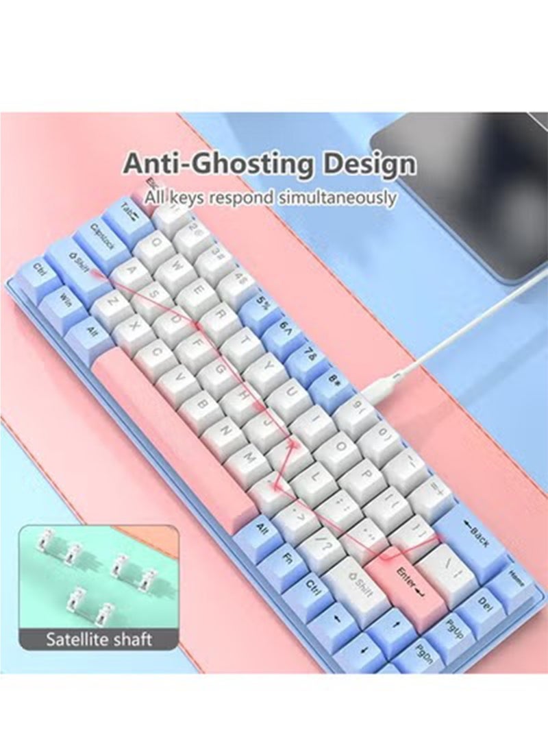 فوريف لوحة مفاتيح ميكانيكية للألعاب، تأثير RGB Cool Light، تصميم 68 مفتاحًا مع كابل USB ومنفذ من النوع C، للكمبيوتر والكمبيوتر المحمول. يمكن استخدامه في المنزل والمكتب والاستخدام الشخصي - متعدد الألوان - Image 3