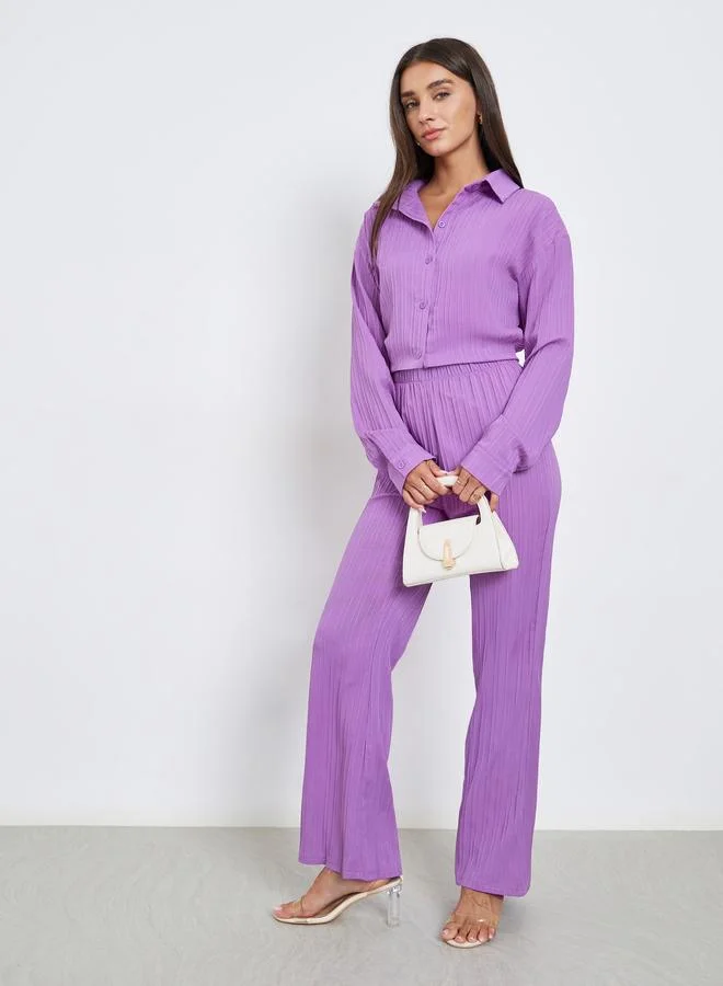 Styli Women Textured Shirt and Casual Pants Co-Ords