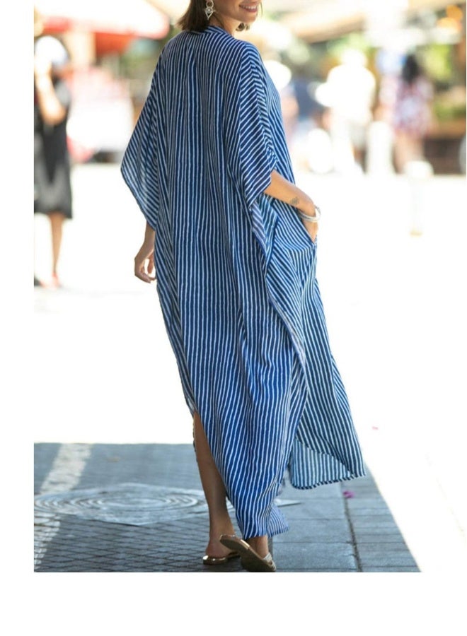 Maxi Bohemian Dress, Kimono, Beach Coverup, Women's Long Clothes, for Evening Wear, Summer Wear, Lounging at Home or Even as Sleepwear Amazing Gift for Ladies, One Size Fits Most (Blue) - Image 2