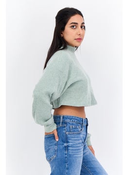 Women High Neck Textured Cropped Sweatshirt, Sage Green - pzsku/ZC08E1A3B3A162DD3FCA6Z/45/_/1737642340/1bfc0347-4708-4f1b-a536-f49fcbd68ccf