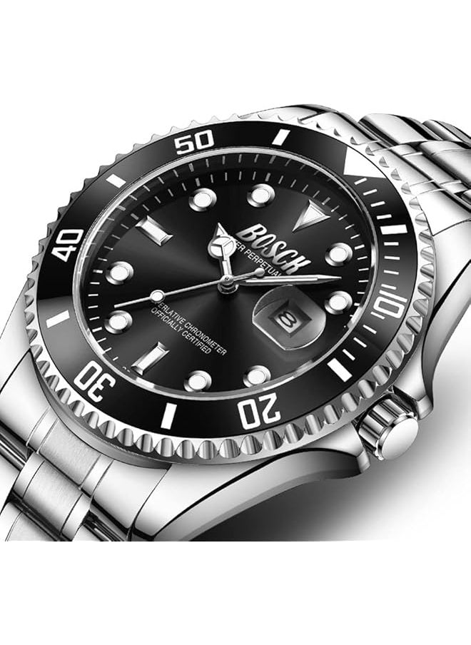 Bosck Watches For Men Analog Mens Watch 44Mm Large Face Easy Read Stainless Steel Business Watch Luminous Classic Luxury 30M Waterproof Mens Wrist Watches  - Image 2