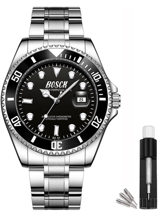 Bosck Watches For Men Analog Mens Watch 44Mm Large Face Easy Read Stainless Steel Business Watch Luminous Classic Luxury 30M Waterproof Mens Wrist Watches  - Image 1