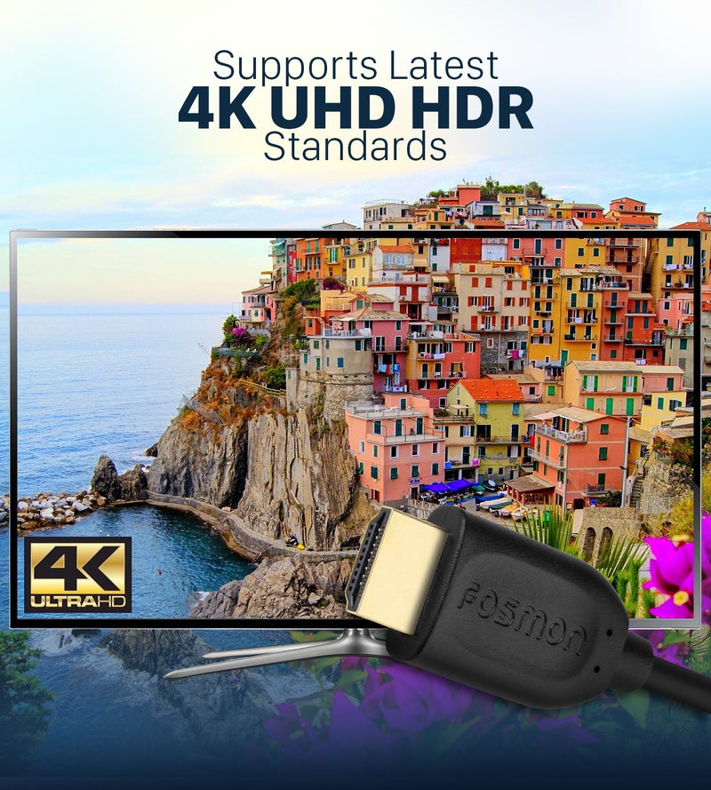 Fosmon 4K HDMI Cable, HDMI 2.0 Cable 4K@60Hz/2160p Support 18Gbps, HDCP, 3D, ARC, Dolby TrueHD, 30AWG Compatible with UHD TV, PC Monitor, Console, PS4, PS5, Xbox 360/One/X/S, Nintendo Switch 50FT/15M - Image 4