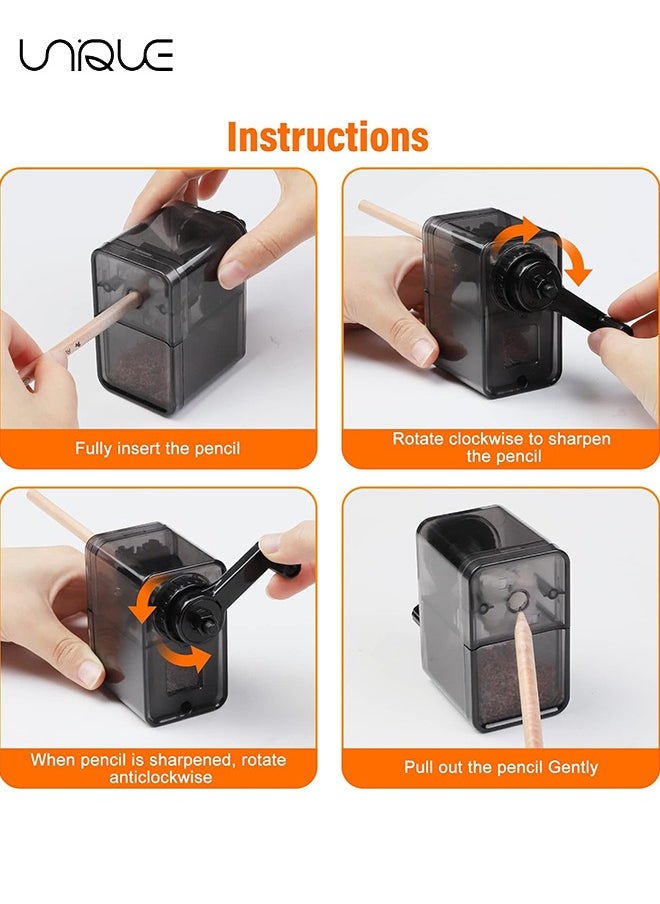 Unique - Pencil Sharpener Black, Manual Pencil Sharpener with Stronger Helical Blade to Fast Sharpen for Kids, School, Classroom, Home, Artists, Ideal for No.2/Colored/Art Pencils - Image 1