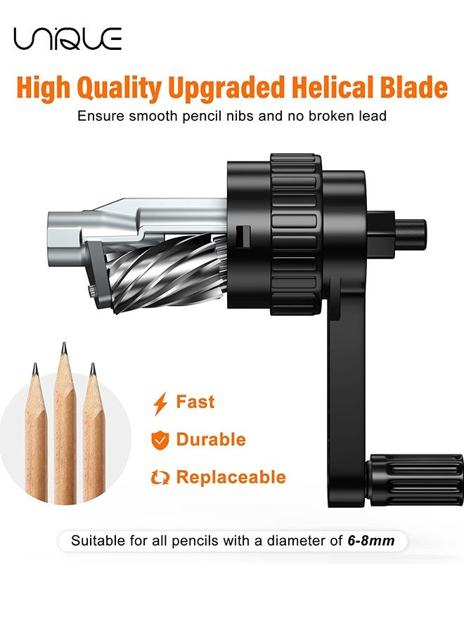 Unique - Pencil Sharpener Black, Manual Pencil Sharpener with Stronger Helical Blade to Fast Sharpen for Kids, School, Classroom, Home, Artists, Ideal for No.2/Colored/Art Pencils - Image 1