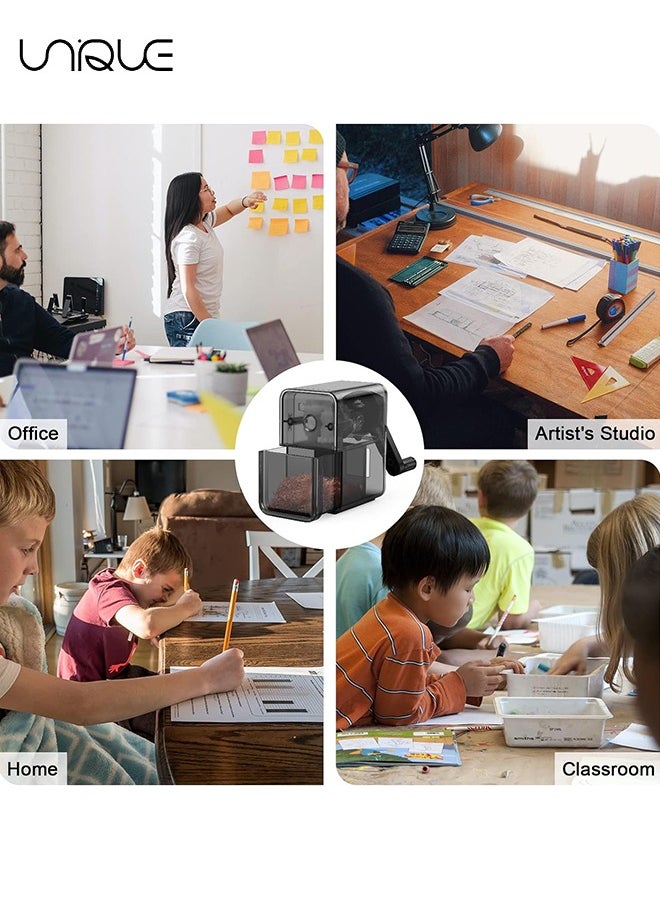 Unique - Pencil Sharpener Black, Manual Pencil Sharpener with Stronger Helical Blade to Fast Sharpen for Kids, School, Classroom, Home, Artists, Ideal for No.2/Colored/Art Pencils - Image 1