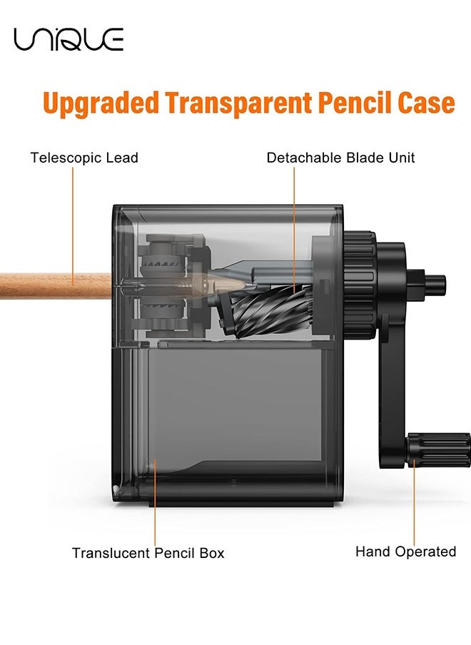 Unique - Pencil Sharpener Black, Manual Pencil Sharpener with Stronger Helical Blade to Fast Sharpen for Kids, School, Classroom, Home, Artists, Ideal for No.2/Colored/Art Pencils - Image 1