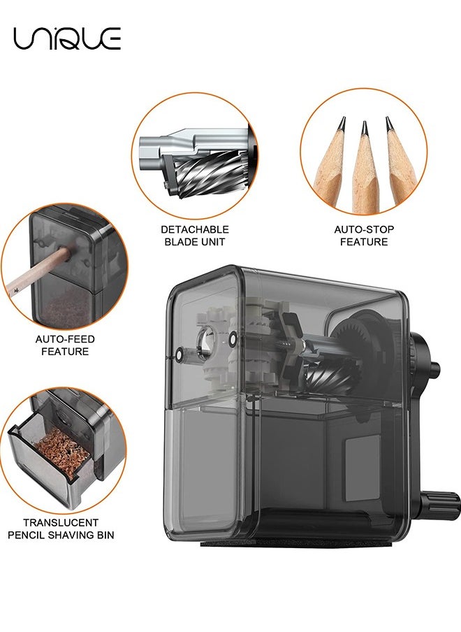Unique - Pencil Sharpener Black, Manual Pencil Sharpener with Stronger Helical Blade to Fast Sharpen for Kids, School, Classroom, Home, Artists, Ideal for No.2/Colored/Art Pencils - Image 1