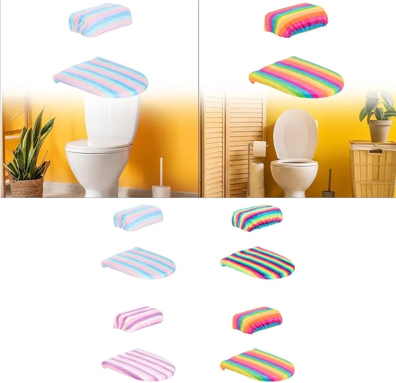 4pcs-2sets Toilet Seat Cover Set Pad Reusable Soft Mat Lid for Restaurant Dorm Hotel(Rainbow) - Image 3