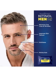 RETINOL Retinol Mens Individually Wrapped wipes, travel essentials for Work, Gym & On the Go - Large Wet Wipes for face + body, Fresh and clean, with micellar water & Vitamin A-C-E - 30 single facial wipes  - Image 3