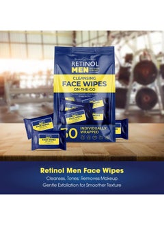 RETINOL Retinol Mens Individually Wrapped wipes, travel essentials for Work, Gym & On the Go - Large Wet Wipes for face + body, Fresh and clean, with micellar water & Vitamin A-C-E - 30 single facial wipes  - Image 2