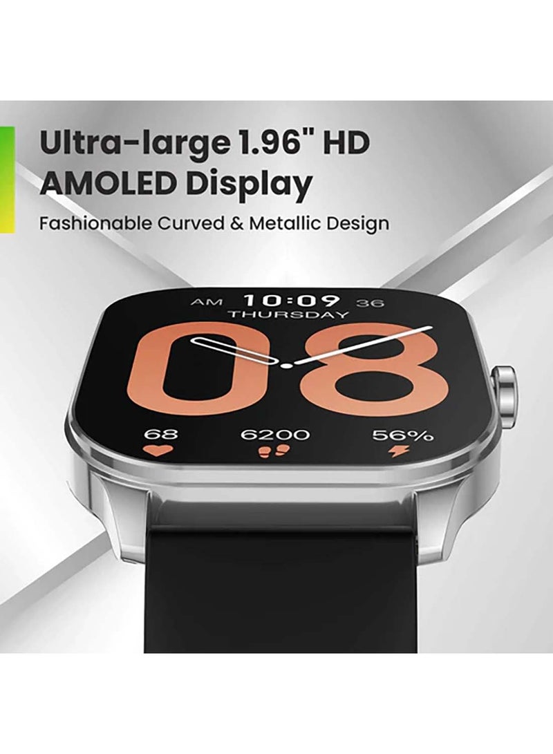 أمازفيت شاشة Pop 3s كبيرة جدًا مقاس 1.96 بوصة HD AMOLED، تصميم منحني ومعدني عصري مع مكالمات هاتفية عبر Bluetooth باللون الأسود - Image 5