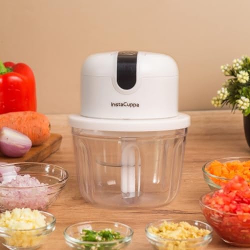 InstaCuppa Rechargeable Mini Electric Chopper, 350 ml, USB-C Stainless Steel Blades, 1800 mAh Battery and One Touch Operation, For Mincing Meat, Garlic, Ginger, Onion, Vegetable, Nuts - Image 1