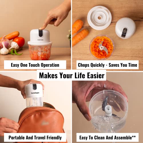 InstaCuppa Rechargeable Mini Electric Chopper, 350 ml, USB-C Stainless Steel Blades, 1800 mAh Battery and One Touch Operation, For Mincing Meat, Garlic, Ginger, Onion, Vegetable, Nuts - Image 4
