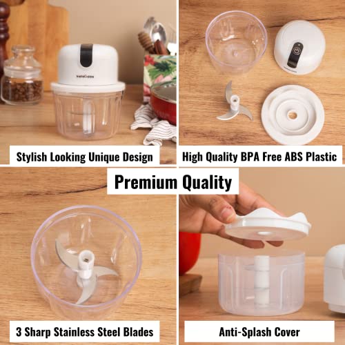 InstaCuppa Rechargeable Mini Electric Chopper, 350 ml, USB-C Stainless Steel Blades, 1800 mAh Battery and One Touch Operation, For Mincing Meat, Garlic, Ginger, Onion, Vegetable, Nuts - Image 3