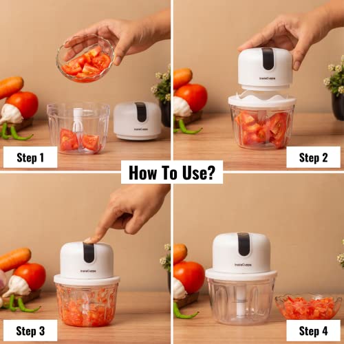 InstaCuppa Rechargeable Mini Electric Chopper, 350 ml, USB-C Stainless Steel Blades, 1800 mAh Battery and One Touch Operation, For Mincing Meat, Garlic, Ginger, Onion, Vegetable, Nuts - Image 5