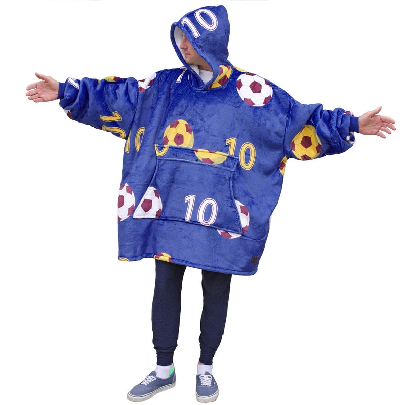 Catalonia Soccer Team Print Oversized Hoodie Blanket Sweatshirt Wearable Sherpa Giant Pullover for Adults Men Women Teenagers Football Fanatic Gift