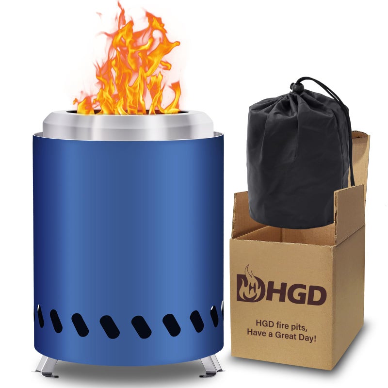 HGD 80 x 55 Inch Mini Fire Pit Small Tabletop Fire Pit Smokeless Table Top Firepit for Patio Indoor Outdoor with Carry Bag Fueled by Pellets or Wood Stainless Steel Blue - Image 2