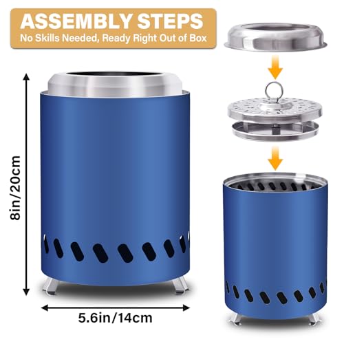 HGD 80 x 55 Inch Mini Fire Pit Small Tabletop Fire Pit Smokeless Table Top Firepit for Patio Indoor Outdoor with Carry Bag Fueled by Pellets or Wood Stainless Steel Blue - Image 3