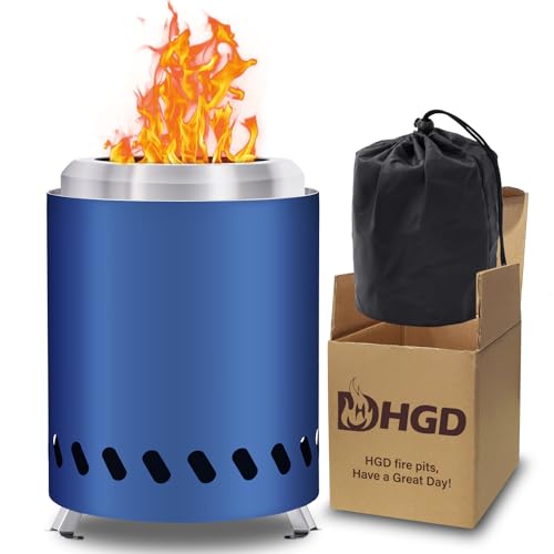 HGD 80 x 55 Inch Mini Fire Pit Small Tabletop Fire Pit Smokeless Table Top Firepit for Patio Indoor Outdoor with Carry Bag Fueled by Pellets or Wood Stainless Steel Blue - Image 1