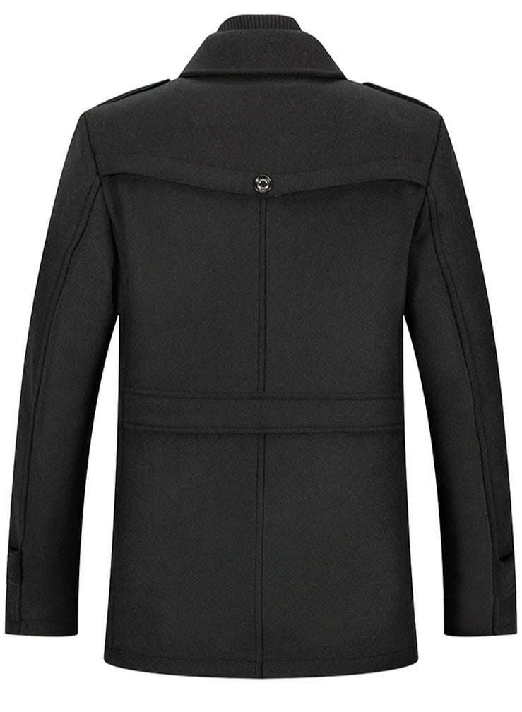 Loquat Men's Double Collar Wool Blend Coat Winter Trench Coat With Detachable Soft Scarf Jacket Black - Image 2