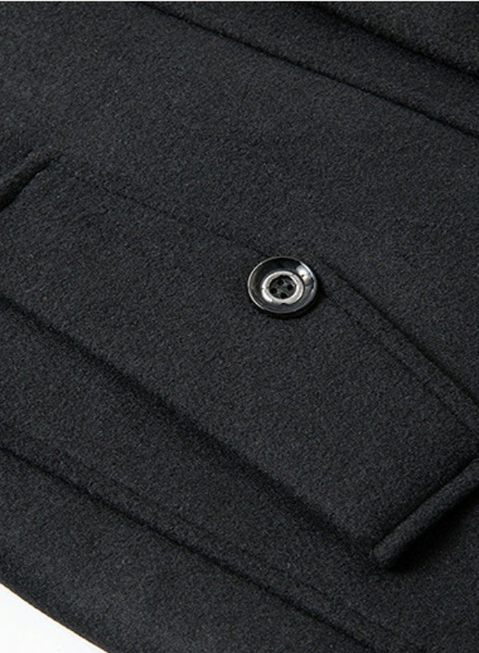 Loquat Men's Double Collar Wool Blend Coat Winter Trench Coat With Detachable Soft Scarf Jacket Black - Image 4