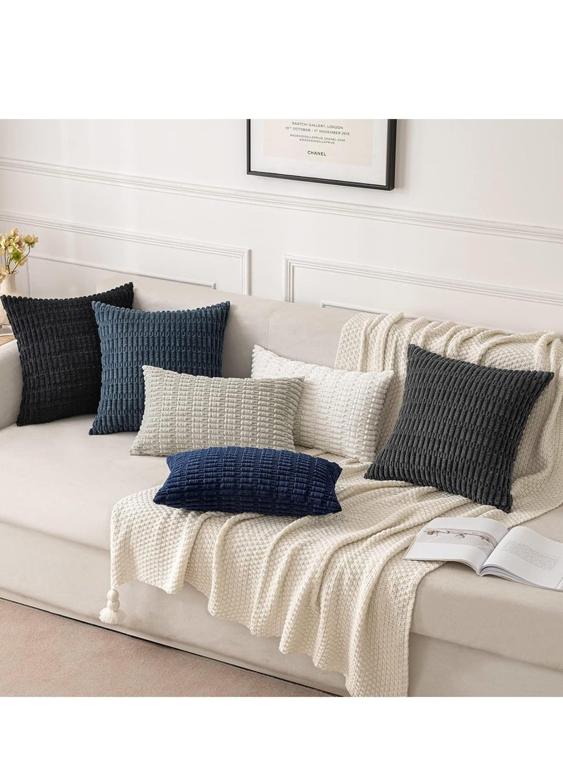Vparty Pack of 2 Decorative Throw Pillow Covers 18x18 Inch for Living Room Couch Bed Sofa, Rustic Farmhouse Boho Home Decor, Soft Plush Striped Corduroy Square Cushion Case - Image 5