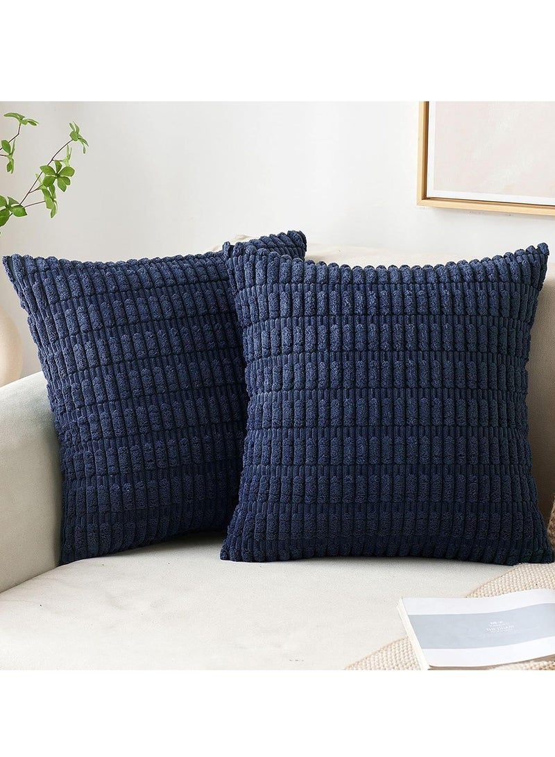 Vparty Pack of 2 Decorative Throw Pillow Covers 18x18 Inch for Living Room Couch Bed Sofa, Rustic Farmhouse Boho Home Decor, Soft Plush Striped Corduroy Square Cushion Case - Image 1