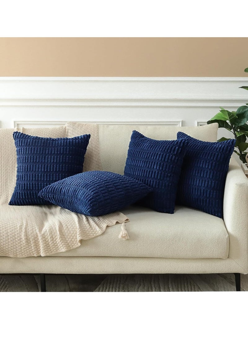 Vparty Pack of 2 Decorative Throw Pillow Covers 18x18 Inch for Living Room Couch Bed Sofa, Rustic Farmhouse Boho Home Decor, Soft Plush Striped Corduroy Square Cushion Case - Image 2