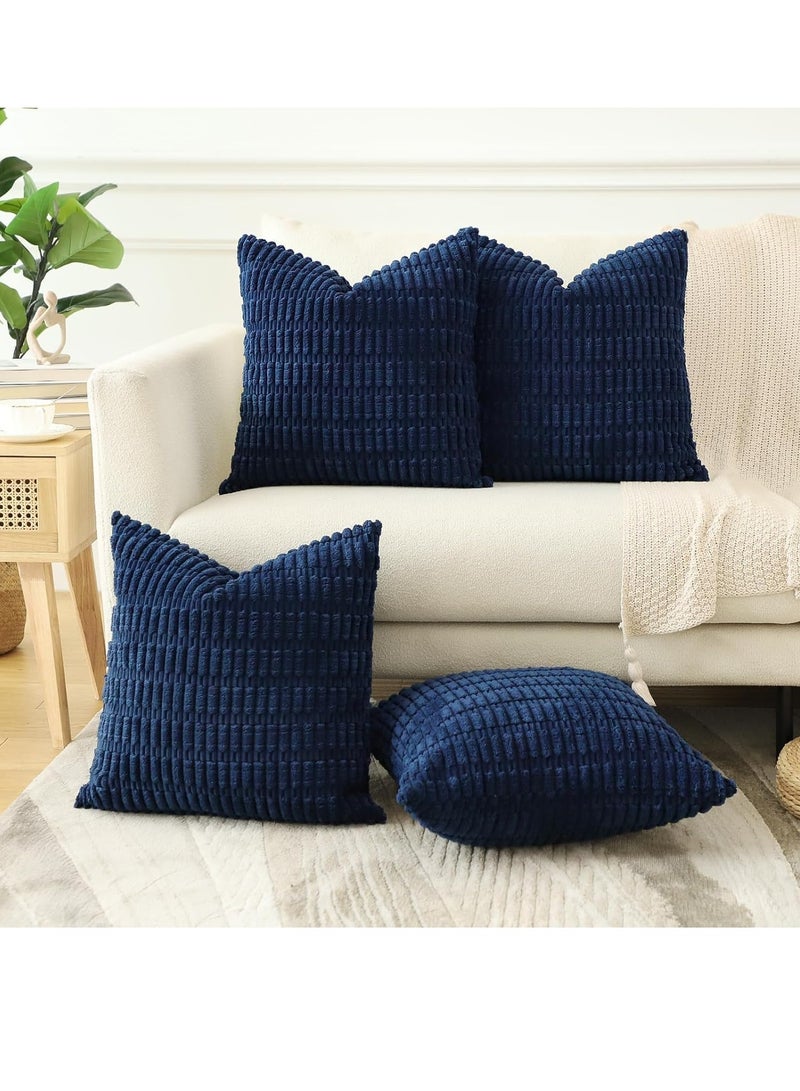Vparty Pack of 2 Decorative Throw Pillow Covers 18x18 Inch for Living Room Couch Bed Sofa, Rustic Farmhouse Boho Home Decor, Soft Plush Striped Corduroy Square Cushion Case - Image 3
