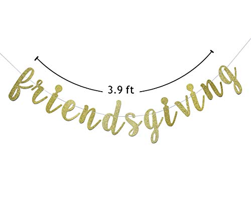 FOZEE Friendsgiving Banner for Thanksgiving Day Friends Party Decorations Pre-strung Home Garland (Gold Glitter) - Image 2