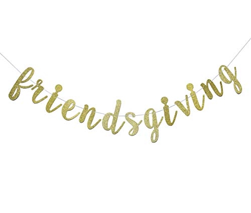 FOZEE Friendsgiving Banner for Thanksgiving Day Friends Party Decorations Pre-strung Home Garland (Gold Glitter) - Image 1