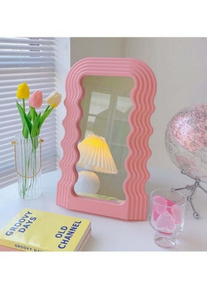 MIXDE Aesthetic Wave Pattern Irregular Frame Mirror, Decorative Desk Hanging Wall Mirror for Living Room Bedroom Hallway Home Decor  - Image 1