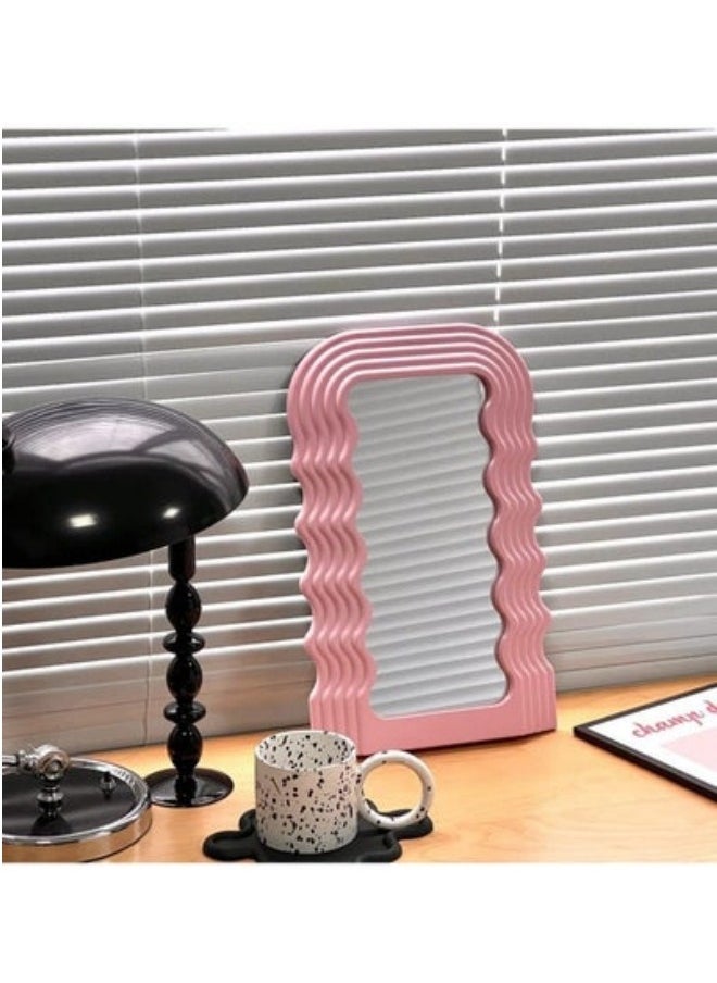 MIXDE Aesthetic Wave Pattern Irregular Frame Mirror, Decorative Desk Hanging Wall Mirror for Living Room Bedroom Hallway Home Decor  - Image 3
