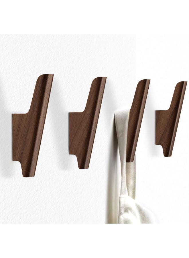 Walnut Wood Wall Hooks, 4 Pack Dark Brown, for Coats, Hats, Bags & Towels - Image 1