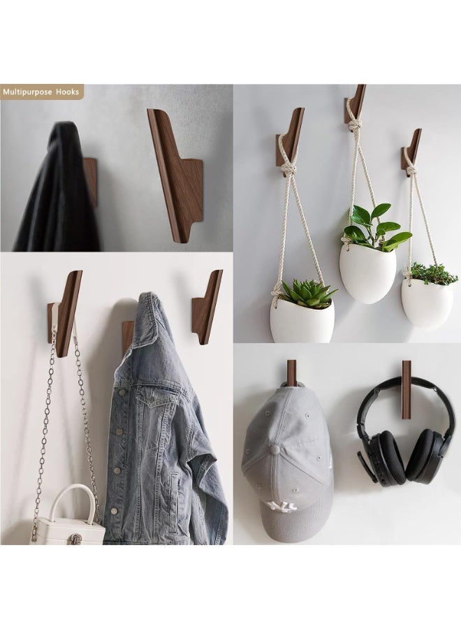 Walnut Wood Wall Hooks, 4 Pack Dark Brown, for Coats, Hats, Bags & Towels - Image 5