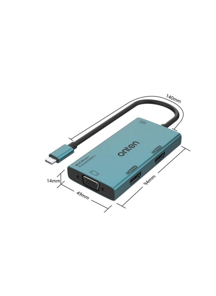 onten Onten OTN-M206 4-in-1 (MST) USB-C to Dual HDTV+VGA Adapter with Audio Output  - Image 3