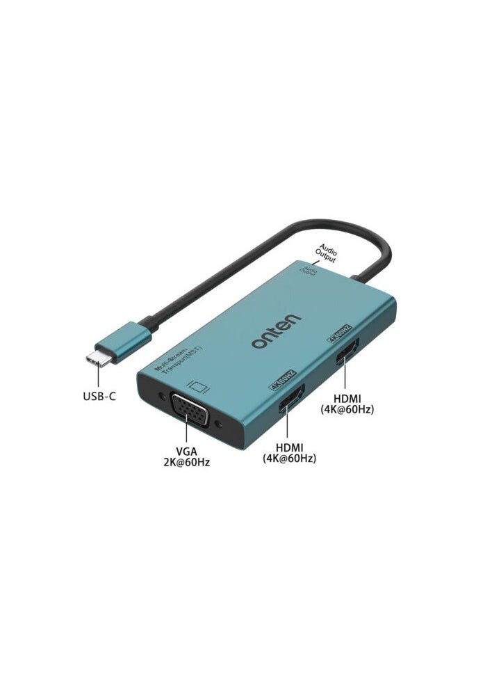 onten Onten OTN-M206 4-in-1 (MST) USB-C to Dual HDTV+VGA Adapter with Audio Output  - Image 4