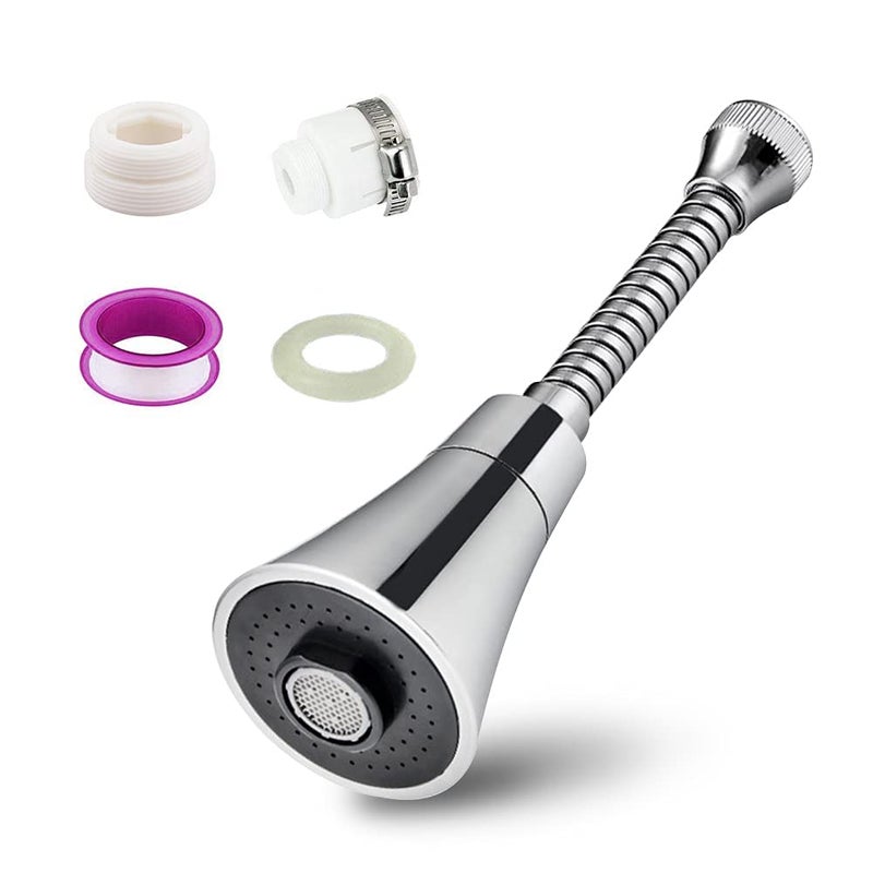Nathgra ABS Faucet Aerator AntiSplash Swivel Kitchen Faucet Head 360 Rotatable Water Saving Faucet 2 Water Modes Faucet Extension Silver Chrome Finish Long - Image 1