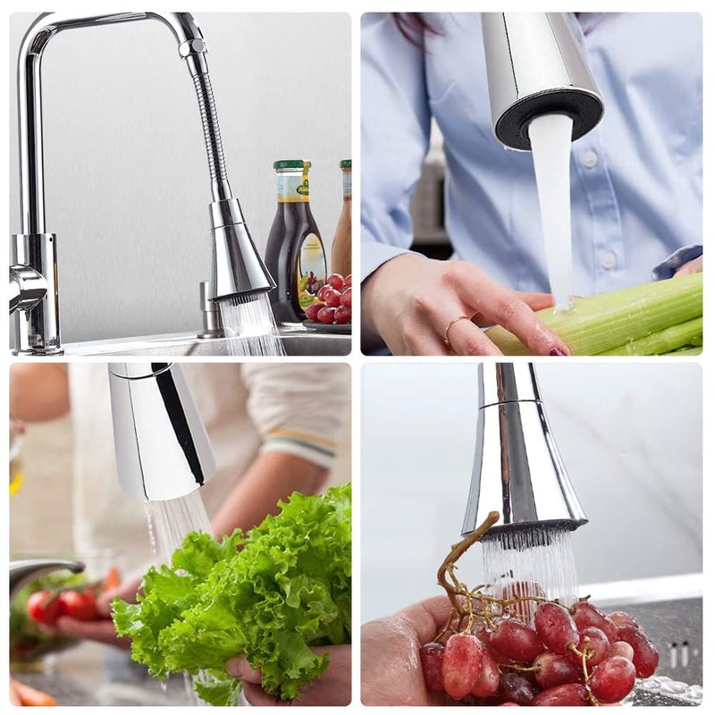 Nathgra ABS Faucet Aerator AntiSplash Swivel Kitchen Faucet Head 360 Rotatable Water Saving Faucet 2 Water Modes Faucet Extension Silver Chrome Finish Long - Image 3
