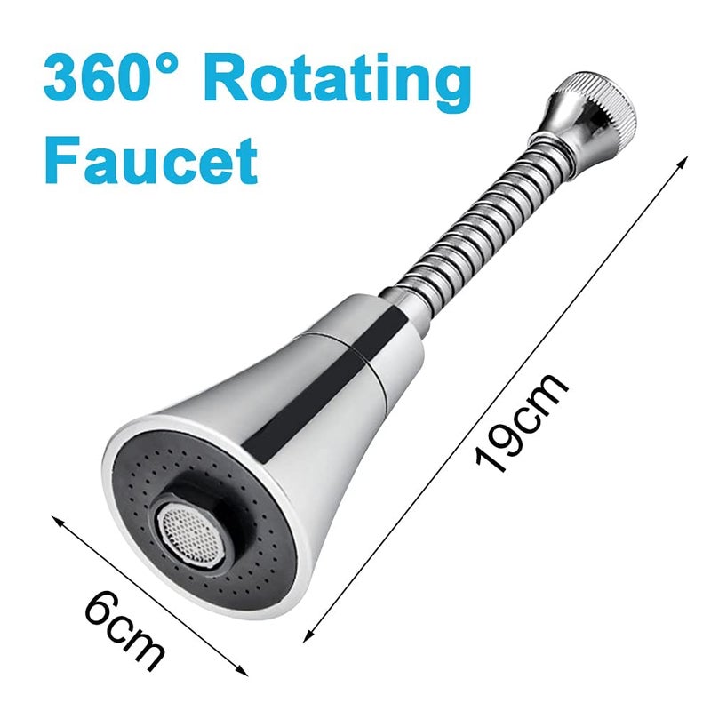Nathgra ABS Faucet Aerator AntiSplash Swivel Kitchen Faucet Head 360 Rotatable Water Saving Faucet 2 Water Modes Faucet Extension Silver Chrome Finish Long - Image 5