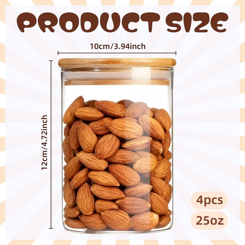 MEETOZ 750ml Set of 4 Glass Jars with Bamboo Lids,High Borosilicate Glass Transparent Airtight Food Storage Tank,Large Capacity Kitchen Food Containers for Spices,Coffee Beans,Oatmeal - Image 2