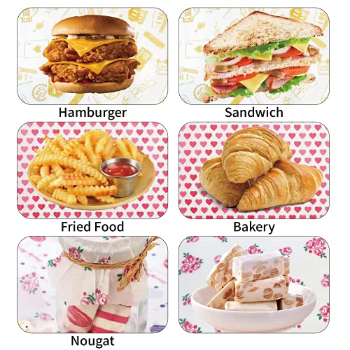 Suiwen 150pcs Spring Floral Wax Paper Sheets Sandwich Wrapping Paper, Greaseproof Wrap Paper Parchment Air Fryer Disposable Liner Food Basket Liners for Outdoor Picnic (Rose) - Image 5