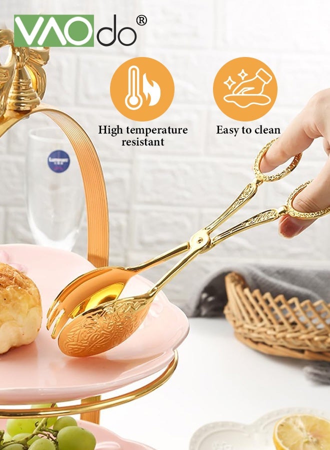 فاو دو 2 قطعة ملقط طعام مصنوع من سبائك الألومنيوم، ملقط تقديم طعام خفيف الوزن، ملقط مطبخ بنمط حرفي مريح، ملقط مطبخ سلطة كيك خبز وخبز سلطة لحفلات البوفيه وتقديم المقبلات والحلويات والسلطات والشواء والطبخ - Image 2