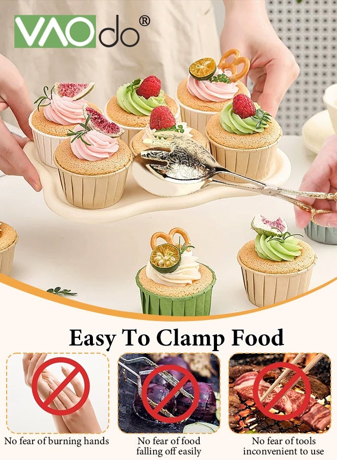 فاو دو 2 قطعة ملقط طعام مصنوع من سبائك الألومنيوم، ملقط تقديم طعام خفيف الوزن، ملقط مطبخ بنمط حرفي مريح، ملقط مطبخ سلطة كيك خبز وخبز سلطة لحفلات البوفيه وتقديم المقبلات والحلويات والسلطات والشواء والطبخ - Image 5